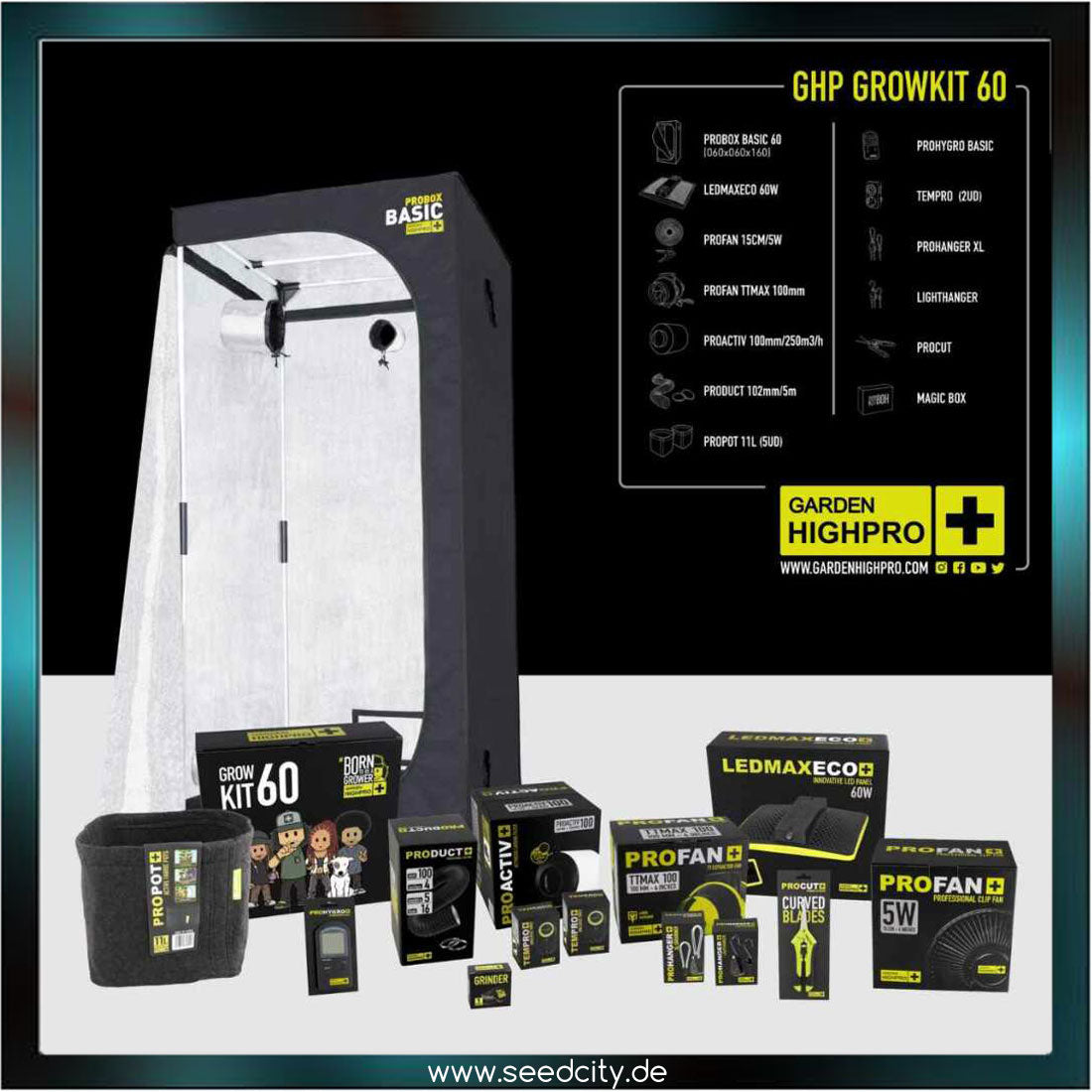 GARDEN HIGHPRO - LEDMAXECO 60W Growbox Komplettset - 60x60x160cm
