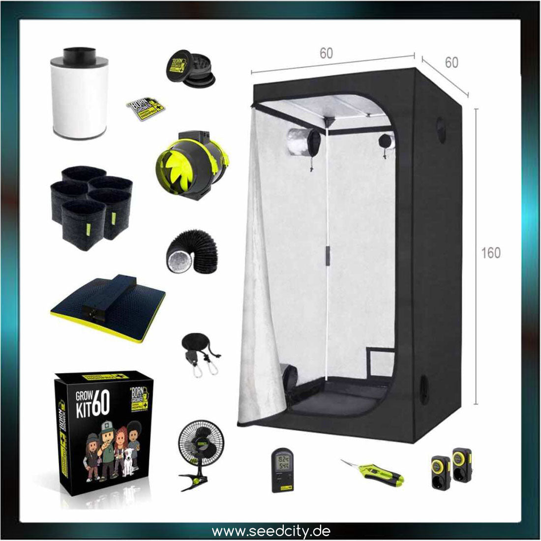 GARDEN HIGHPRO - LEDMAXECO 60W Growbox Komplettset - 60x60x160cm