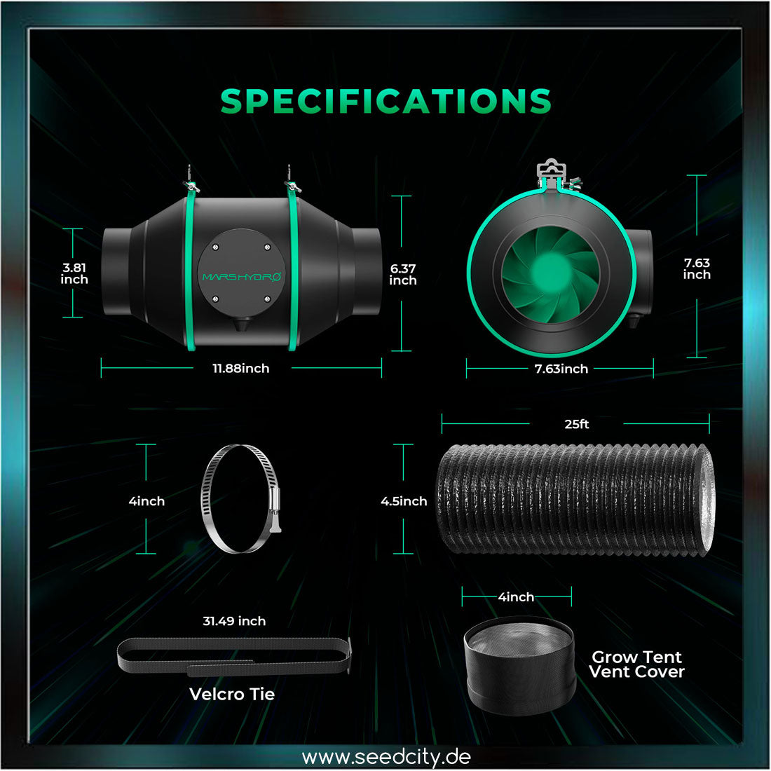 MARS HYDRO - FC-E3000 LED 300W Growbox Komplettset - 100x100x180cm