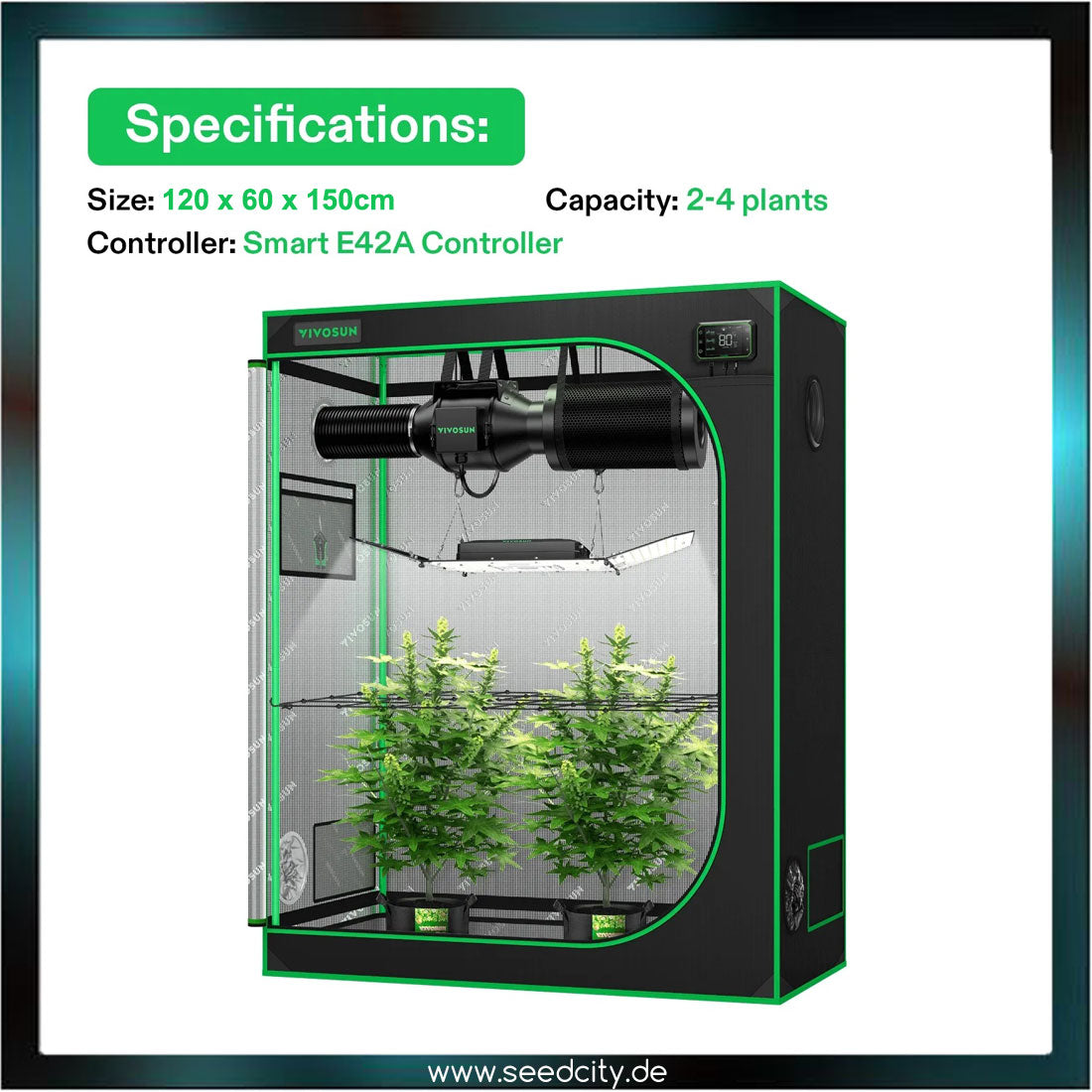 Vivosun - Smart LED Growbox Komplettset GIY-SGS-42 - 200W - 120x60x150cm