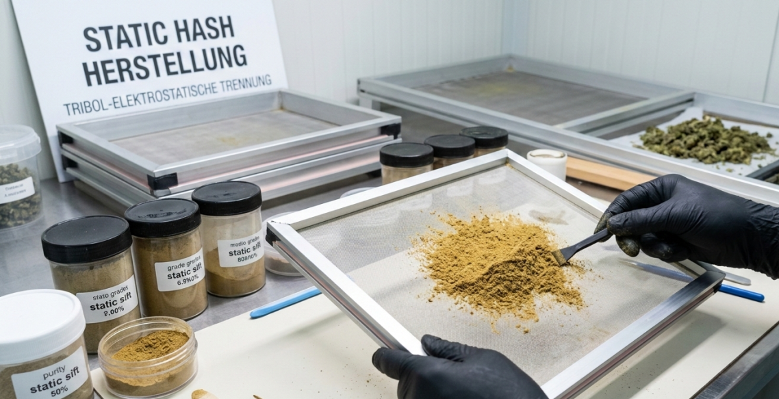 Hände, die Trichome für die Herstellung von Static Hash vorbereiten.